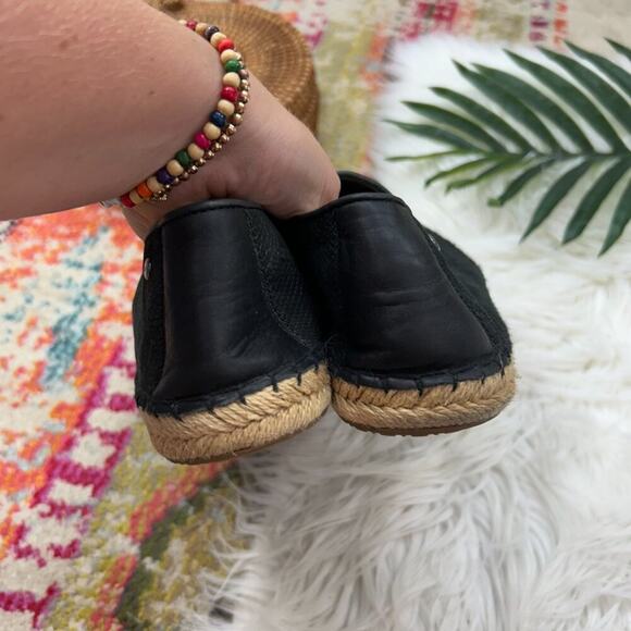 UGG Neutral Black Fleece Leather Sandrinne II Snake Espadrille Loafer 10 1015804 - Picture 6 of 9